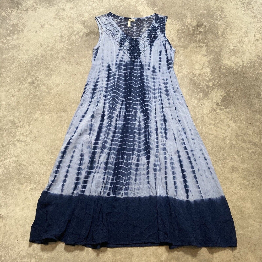 Studio West Dress‎ Womens Size Medium Maxi Tie Dye Navy Blue Sleeveless
